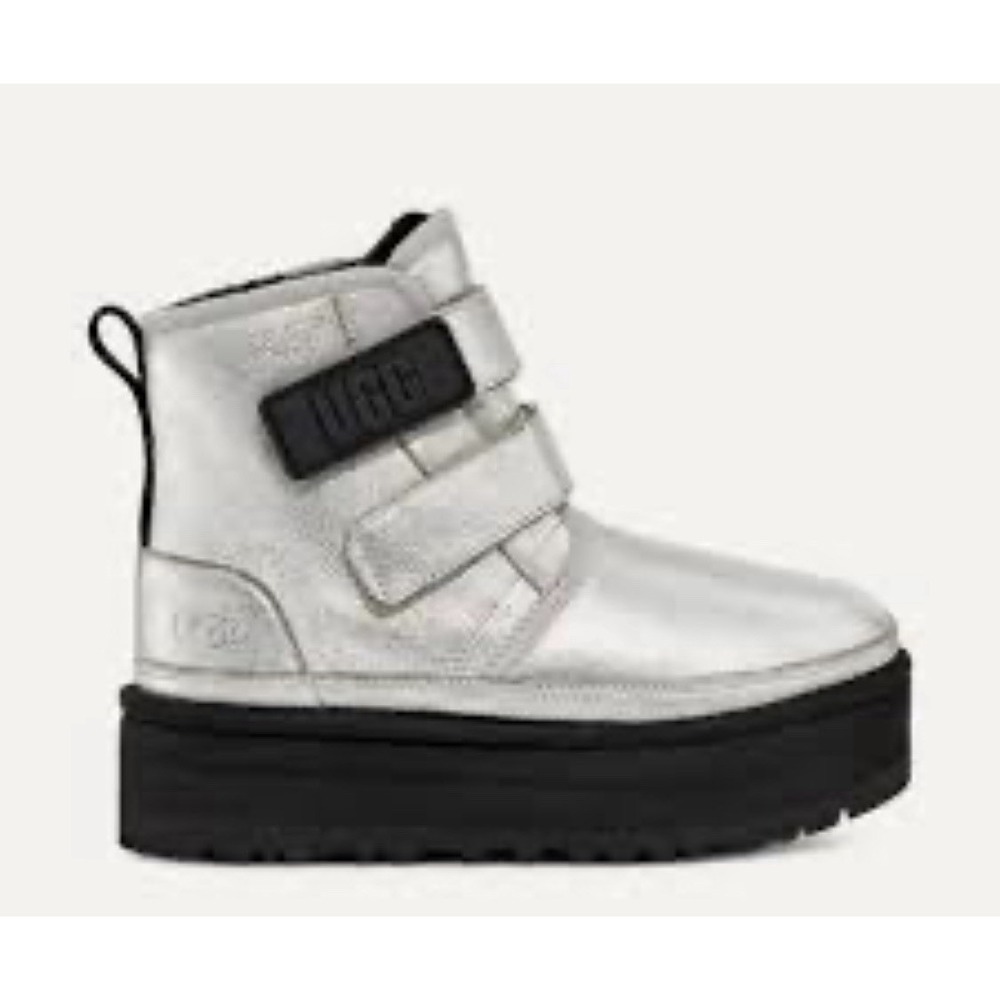 UGG Neumel Platform Leather Chukka Size 5 Kid 6.5‎ Women Metallic Silver